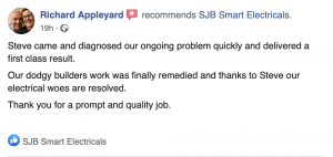 Customer recommends SJB Smart Electricals for fault finding
